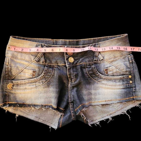 Emporio - LG Blue Wide Band Distressed Denim Micro Shorts - Picture 5 of 11